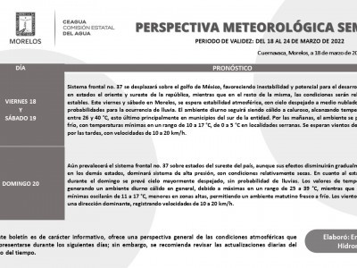 <a href="/noticias/preven-tiempo-calido-en-morelos-para-fin-de-semana">Prevén tiempo cálido en Morelos para fin de semana</a>